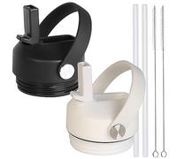 Straw lid for Yeti Rambler Water Bottle 18 26 36 64 oz, Replacement Cap Straw Cap for YETI Rambler Jr 12oz, 18 oz, 26 oz 36 oz 64 oz, Lid with Straw and Brush and Flexible Handle (Black White)