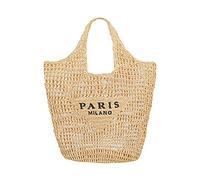 Straw Mesh Tote Bag Fashionable Crochet Handbag Foldable Large Capacity Woven Beach Tote Bag Shoulder Bag for Women Suitable for Vacation Picnic Party Shopping (Khaki)