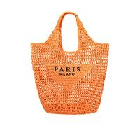 Straw Mesh Tote Bag Fashionable Crochet Handbag Foldable Large Capacity Woven Beach Tote Bag Shoulder Bag for Women Suitable for Vacation Picnic Party Shopping (Orange)