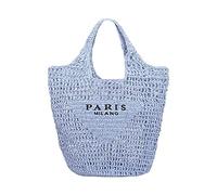 Straw Mesh Tote Bag Fashionable Crochet Handbag Foldable Large Capacity Woven Beach Tote Bag Shoulder Bag for Women Suitable for Vacation Picnic Party Shopping (Blue)