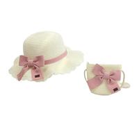 Straw Panamas Hat Shoulder Bag for Girl Sun Protective Vacation Beach Hat Kids Floppy Travel Girls Handbag Straw and Bag Set White