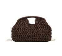 Straw Purse - Elegant Large Braided Handbag with Removable Chain | Lightweight straw material zip women's clutch versatile portable shoulder bag for summer holiday evening party