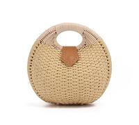 Straw Purses for Women Summer Beach Rattan Tote Bag Round Handle Ring Handbag Retro Handmade Woven Shell Bags