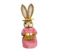 Straw Rabbit Figurine Bunny Statue Easter Sculpture for Tabletop Decoration Hat Girl, 35cm