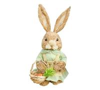 Straw Rabbit Statue - Easter Bunny Decor, Handwoven Wicker Animal Sculpture, Rustic Farmhouse Figure, Natural Burlap Accent | Table Centerpiece, Indoor Bedroom Desk, Bookshelves Entryway, Mantel