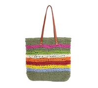 Straw Rainbow Handbags for Women Cotton Crochet Hand-Woven Tote Bag Large Colored Stripe Shoulder Bags (Green)