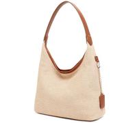 Straw Shoulder Bag for Women Summer Soft Woven Shoulder Purse Handbags,Beach Tote Straw Bag for Vacation, Beige, M