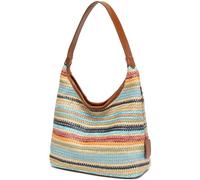 Straw Shoulder Bag for Women Summer Soft Woven Shoulder Purse Handbags,Beach Tote Straw Bag for Vacation, X Colorful Stripes, M, Women's Straw Shoulder Bag Beach Tote Bag Handbag