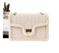 Straw Shoulder Bag With Faux Pearl Design | Lightweight Handbag With Zipper Organizer | Multi-Functional Summer Purse For Women, Mothers, Wives, Friends, Sisters, Teachers