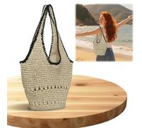 Straw Shoulder Bag Woven Tote Bag Summer Beach Bag for Women Vacation (Beige)