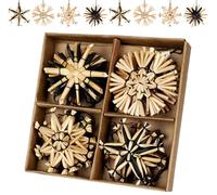 Straw Snowflake Decoration, 15Pcs Black Straw Pendant Xmas Natural Ornaments 6cm Christmas Tree Hanging Decor Star Pendants, Christmas Ornaments with a Gift Box