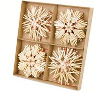 Straw Stars Christmas Tree Decorations - Large 10 cm Diameter - Retro Crystal Ornaments for Holiday Decor