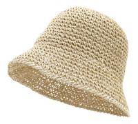 Straw Sun Hat For Women With Wide Brim And Openwork Pattern Lightweight Papyrus Material Foldable For Easy Transport(Beige)