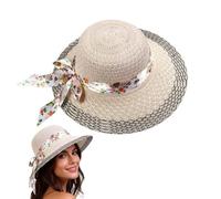 Straw Sun Hats for Women, Wide Brim Summer Beach Hats Panama Fedora, Summer Hat Foldable UPF 50, Sunhats for Ladies Outdoor Travel Holiday (58CM, Lace Khaki)