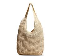 Straw Tote Bag for Women 2024 Summer, Hand-woven Soft Large Straw Shoulder Bag, Boho Straw Handle Tote Retro Beach Shoulder Bag Rattan Handbag (Color : Beige)