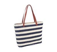 Straw Tote Beach Bag Striped Shoulder Handbag Stitch Woven PU Leather Handle Zipper Closure Inner Pocket Travel Shopping Picnic