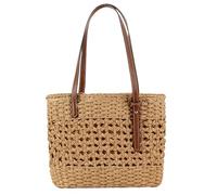 Straw Tote for Women Casual Chic 11x4x9 in Straw Beach Bag Drawstring Closure Single Shoulder Purse for Travel Holiday Shopping (Khaki)