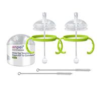 Straw Transition Cup Kit for Comotomo Baby Bottles | Conversion Kit Fits 5 and 8 Ounce Bottles | Soft, Silicone Straw Top Bottle Nipple & Weighted Straw to Help Baby | 2 Pack (Green) + Brushes