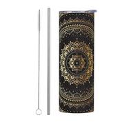 Straw Two-Piece Set 20 oz Stainless Steel Mug - Kaleidoscope Mandala Print Insulated Tumbler, Perfect for Cafe, Office, Car, Sports, Outdoor