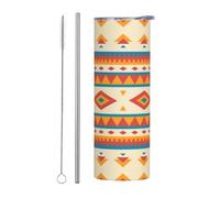 Straw Two-Piece Set Stainless Steel Mug â€“ 20 oz Native American Print Insulated Water Bottle, Portable Thermos Cup for Hot & Cold Beverages