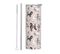 Straw Two-Piece Set Stainless Steel Mug â€“ 20 oz Poodles Dogs Print Insulated Water Bottle with Handle & Lid, Portable Thermos Cup