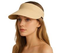Straw Visor Hat Women Sun Visor Hat Rollable Ladies Wide Brim Straw Summer Topless Sunhats for Womens Adjustable Beach Cap, Foldable Roll up Floppy Beach Hats for Women, Sun Hats for Travel