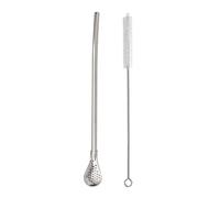 Straw with Spoon - Mate Bombilla | Filtered Spoon Straw | Straw Strainer Stirrer | Stainless Steel Drinking Straws with Filter Spoon | Loose Tea and Stirring | Tea Straws with Cleaning Brush