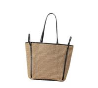 Straw Woven Bag Shoulder Bags Leather Shoulder Strap Contrast Color Handbag Holiday Styles Underarm Purse For Women Contrast Color Bag