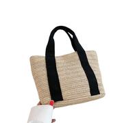Straw woven bag women's solid color simple beach handbag rustic, Black