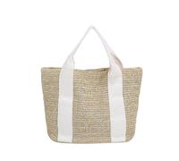 Straw woven bag women's solid color simple beach handbag rustic, White