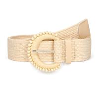 Straw Woven Elastic Belt for Women Stretchy Belts for Dress Fashion Boho Waist Belt Rattan Raffia Ladies Belts, Beige, Fit waist size up to 35"