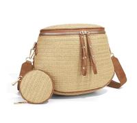Straw-Woven Fanny Pack Purse with Mini Pouch Sling Belt Large Capacity Bucket Bag for Women Work Daily Use Travel (Style 2)