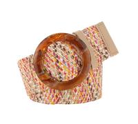 Straw Woven Rattan Belt Wide Stretch Belt Boho Braided Belts for Women with Round Buckle for Summer Dress Jeans,A Multi colored,107CM/42.1''
