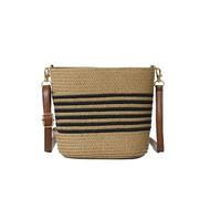 Straw Woven Shoulder Bag Large Capacity Strip Pattern Crossbody Bag Adjustable Strap Casual Cotton Rope Tote for Daily Commute Work Date