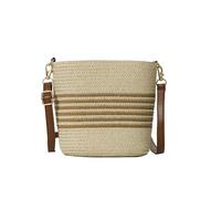 Straw Woven Shoulder Bag Large Capacity Trendy Summer Beach Bags Adjustable Strap Strip Pattern Crossbody Bag for Outdoor Vacations Seaside (Khaki)