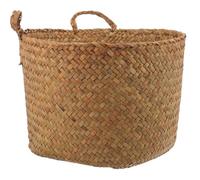 Straw Woven Storage Basket with Cat Ears, Rustic Tabletop Home Organiser | Handmade Flower Design, Brown Finish, Wear-Resistant Holder for Makeup, Craft Supplies, Keys and Household Items