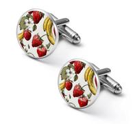Strawberries And Bananas Men's Cufflinks Tuxedo Cuff Links Shirt Tie Decor for Business Weddings