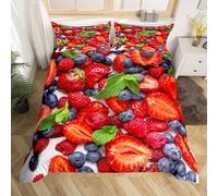 Strawberries Duvet Cover 155x220 cm Blueberries Bedding Quilt Cover 3 Pcs, 3D Fruit Print Reversible Bedding Set Ultra Soft Brushed Microfiber Bed Set Bedroom Decor, 2 Pillowcases b182