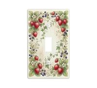 Strawberries Kitchen Single Light Switch Cover Plate, Vintage Rustic Blueberries Leaves Summer Red Plastic Standard Size Wall Switch Plates Accents for Home Living Room Bedroom Bathroom Decor (Single)