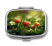 Strawberries on The Grass Cute Travel Pill Organizer Compact and Portable Pill Box,Pill Case for Travel Essentials for Pocket Purse
