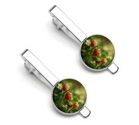 Strawberries on The Grass Tie Clip Set Personalized Tie Clips for Men Business Fashion Designs,Tie Bar for Wedding Anniversary Business