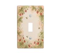 Strawberries Single Light Switch Cover Plate, Vintage Floral Flowers Leaves Spring Green Plastic Standard Size Toggle Light Switch Cover for Home Living Room Bedroom Bathroom Decor (Single)