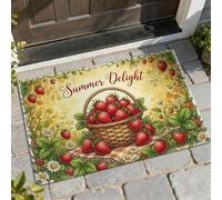 Strawberries Welcome Door Mat, Summer Rustic Basket Daisies Summer Red Skid Resistant Under Doormat Rug for Home Indoor Outdoor Entryway Porch Decor 29x17 Inch