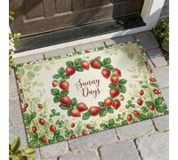 Strawberries Welcome Door Mat, Summer Rustic Leaves Flowers Summer Red Non-Slip Dirt Trapper Under Doormat Rug Outdoor Decor for Front Door Entryway Patio 29x17 Inch
