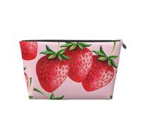 Strawberries with Pink Background, Toiletry Pouch Makeup Bag Cosmetic Bag Portable Travel Toiletry Bag
