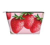 Strawberries with Pink Background, Toiletry Pouch Makeup Bag Cosmetic Bag Portable Travel Toiletry Bag