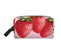 Strawberries with Pink BackgroundLarge Capacity Cosmetic Organizer，Travel Makeup Bag for Women
