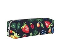 Strawberries with Seeds Pencil Case Portable Cylindrical Pencil Pouch with Zipper Leather Cosmetic Pouch Bag