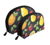 Strawberries Yellow Pears Printed Makeup Bags 2-Piece Portable Shell Travel Toiletry Bag