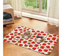 Strawberry Absorbent Leather Pet Tablecloth Non-Slip Dining Pad For Puppy Kitten Food Water Bowls